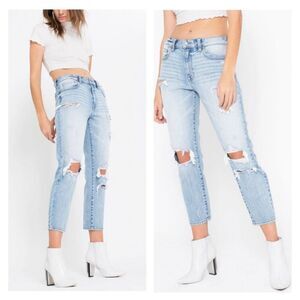 Eunina Jeans Tobi Super High Rise Mom Jeans Crop‎ Size 7 Dostressed Torn Ripped